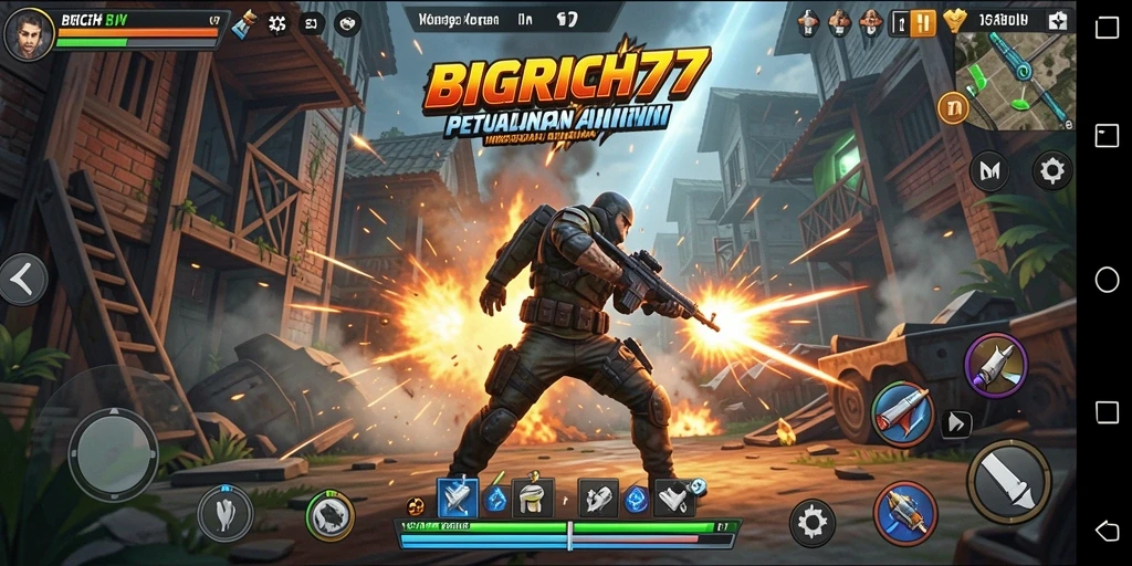 Tampilan screenshot gameplay <strong>BIGRICH77</strong> yang memperlihatkan aksi seru di arena pertarungan.