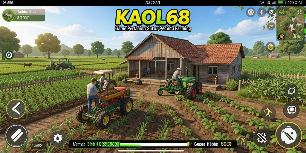 Screenshot utama KAOL68 menampilkan ladang penuh warna dengan berbagai tanaman.