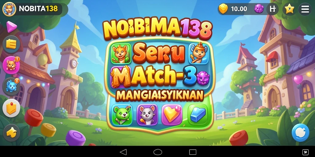Screenshot gameplay NOBITA138 yang menampilkan aksi match-3 yang seru.