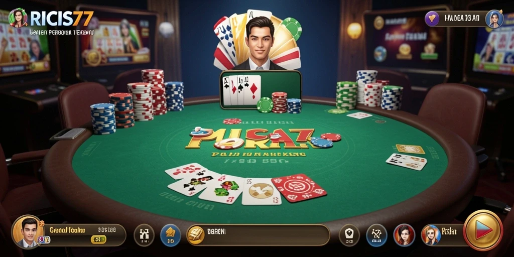Screenshot RICIS77 menunjukkan gameplay Poker yang menegangkan dan seru.