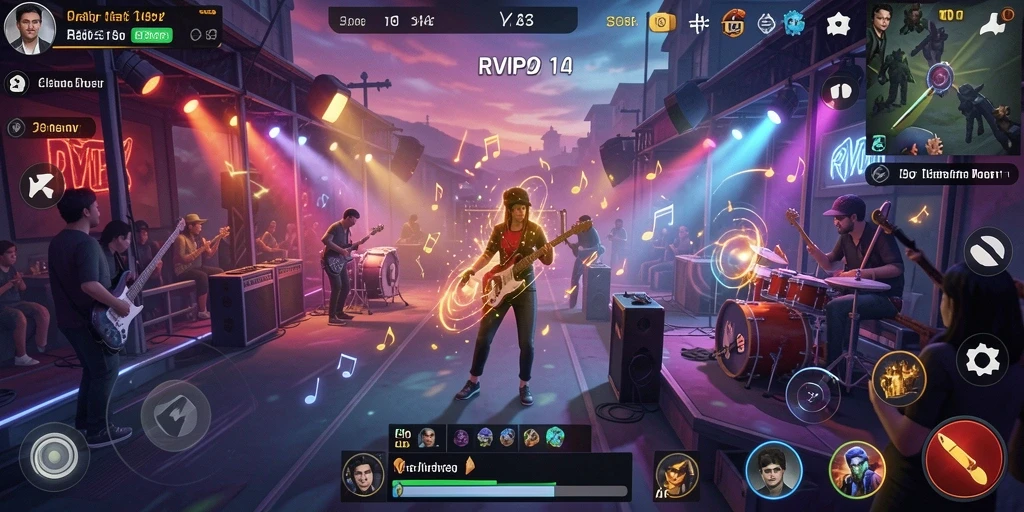 Tampilan gameplay dalam RVIP2 dengan berbagai genre musik.