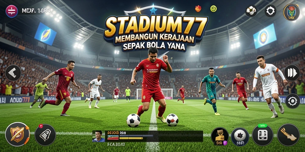 Tampilan gameplay STADIUM77 dengan pengelolaan klub sepak bola.