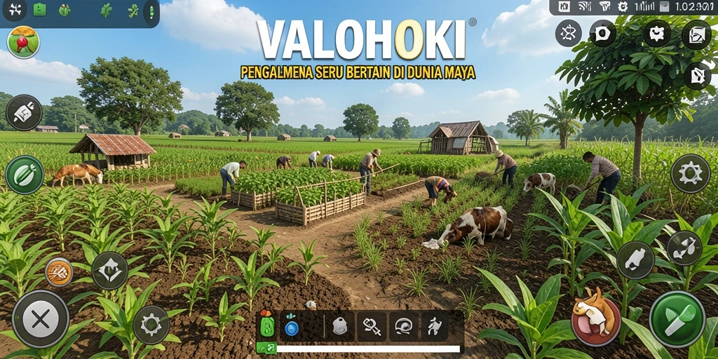 Tangkapan layar VALOHOKI menampilkan aktivitas bertani yang seru.